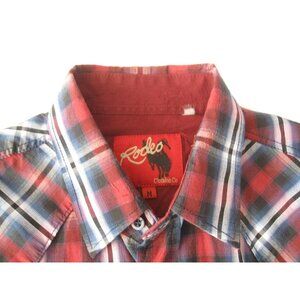 Rodeo Clothing Shirt Men South Western Madras Black Pearl Snap Sz M (MT948)